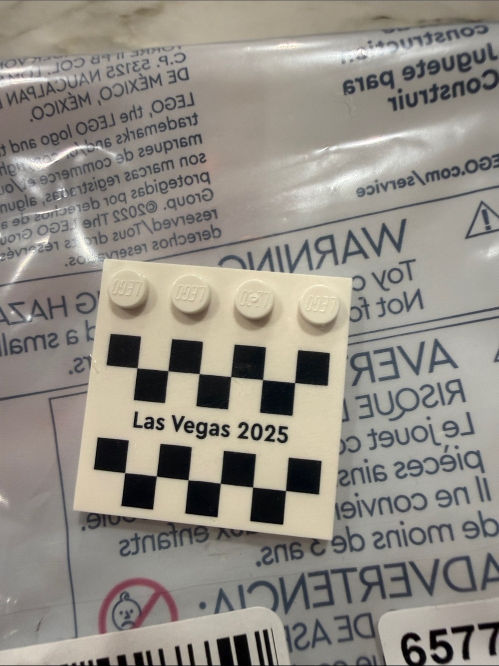 Lego White Tile with Black Checker and "Las Vegas 2025" Print - from F1 2025